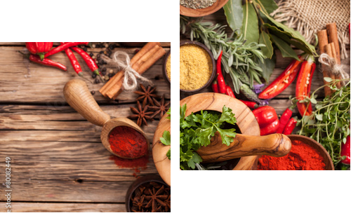 Various spices on wood  - Zweiteiliges Leinwandbild, Diptychon