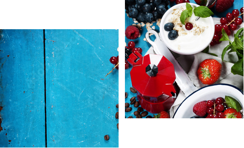 Healthy breakfast - yogurt with muesli and berries - health and  - Zweiteiliges Leinwandbild, Diptychon