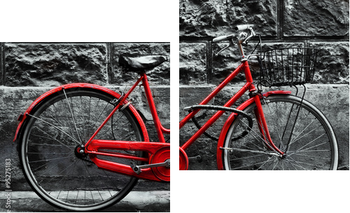 Retro vintage red bike on black and white wall. - Zweiteiliges Leinwandbild, Diptychon