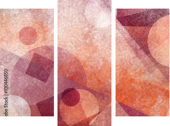 abstract modern geometric background design with various textures and shapes, floating circles squares diamonds and triangles in orange white and burgundy pink colors, artistic composition layout - Dreiteiliges Leinwandbild, Triptychon