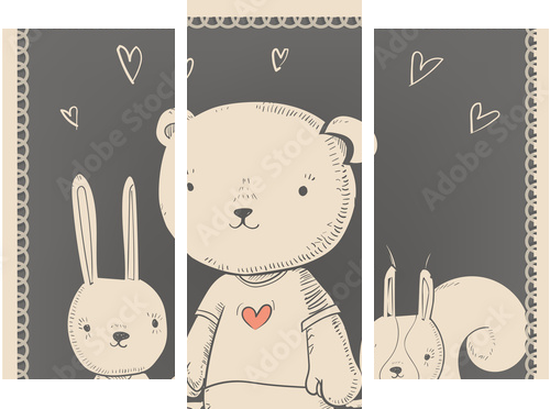 Funny Animal Card - Dreiteiliges Leinwandbild, Triptychon