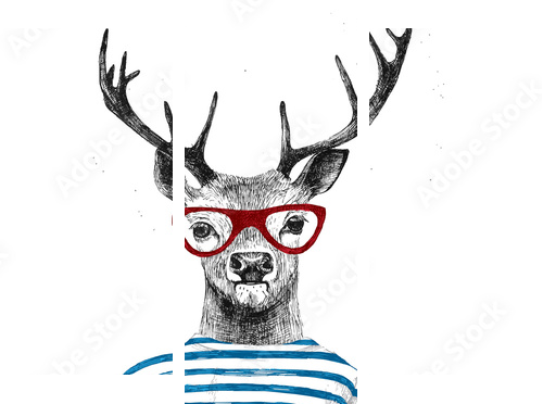Hand drawn dressed up deer  - Dreiteiliges Leinwandbild, Triptychon