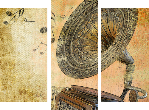 musical retro - Dreiteiliges Leinwandbild, Triptychon