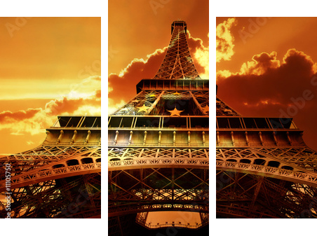 Wieże Eiffela w promieniach słońca
 - Dreiteiliges Leinwandbild, Triptychon