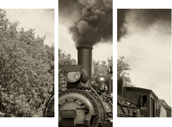 Old locomotive sepia - Dreiteiliges Leinwandbild, Triptychon