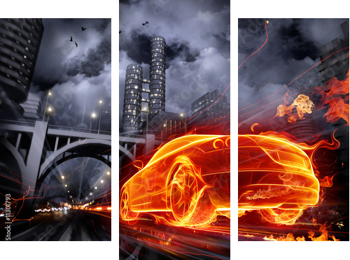 Fire car - Dreiteiliges Leinwandbild, Triptychon