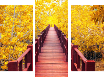 wooden bridge & autumn forest. - Dreiteiliges Leinwandbild, Triptychon