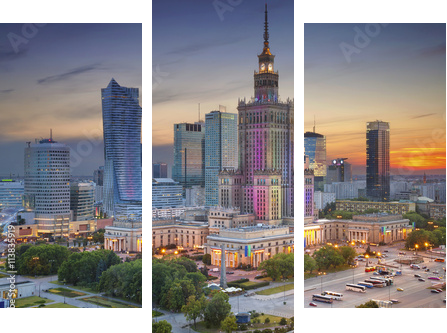 Warsaw. Image of Warsaw, Poland during twilight blue hour. - Dreiteiliges Leinwandbild, Triptychon