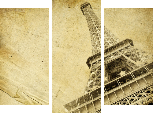 vintage paper with eiffel tower - Dreiteiliges Leinwandbild, Triptychon