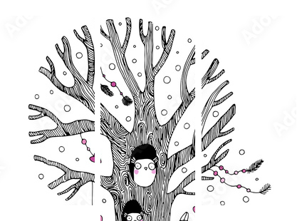 Beautiful magic tree, fox, hare angel and owl. - Dreiteiliges Leinwandbild, Triptychon