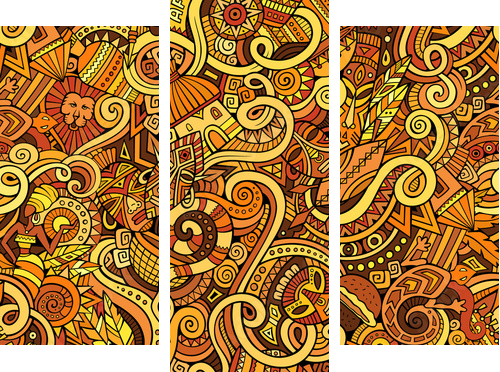 Cartoon hand-drawn doodles on the subject of Africa style theme  - Dreiteiliges Leinwandbild, Triptychon