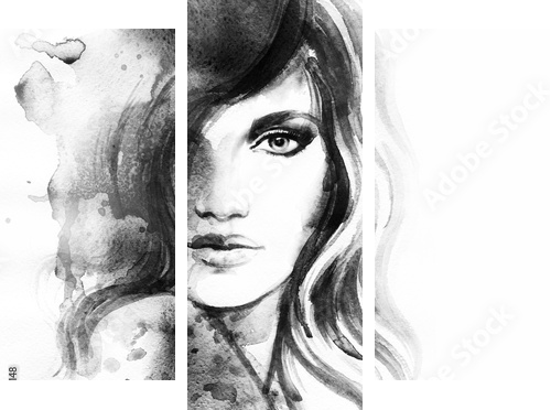 Beautiful woman portrait. Abstract fashion watercolor illustration - Dreiteiliges Leinwandbild, Triptychon