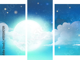 cielo de noche con luna y nubes - Dreiteiliges Leinwandbild, Triptychon