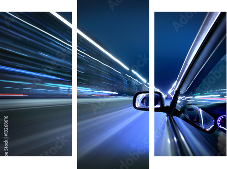 night car drive - Dreiteiliges Leinwandbild, Triptychon
