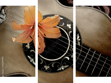 Nostalgia with vintage guitar and lily - Dreiteiliges Leinwandbild, Triptychon