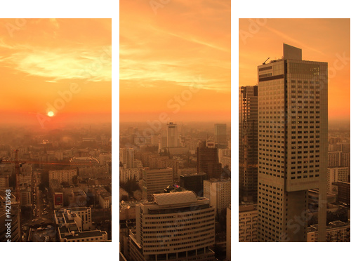 Sunset over Warsaw downtown - Dreiteiliges Leinwandbild, Triptychon