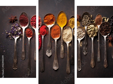Various spices spoons - Dreiteiliges Leinwandbild, Triptychon