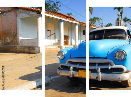 oldtimer car in cuba - Dreiteiliges Leinwandbild, Triptychon