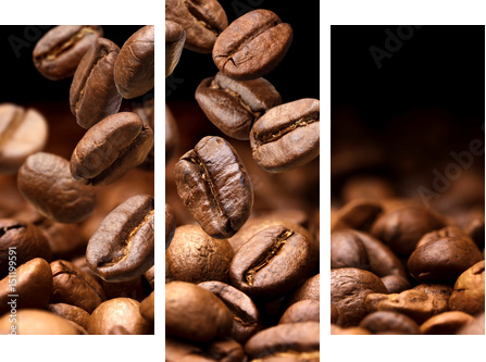 Falling coffee beans. Dark background with copy space, close-up - Dreiteiliges Leinwandbild, Triptychon