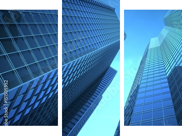 Skyscrappers in the sky. 3d Illustration - Dreiteiliges Leinwandbild, Triptychon
