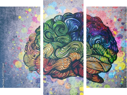 Brain doodle illustration with textures - Dreiteiliges Leinwandbild, Triptychon