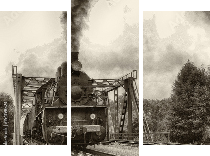 Old steam locomotive - Dreiteiliges Leinwandbild, Triptychon