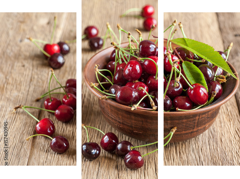 Cherries in bowl - Dreiteiliges Leinwandbild, Triptychon