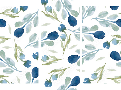 pattern of wildflowers and leaves on white background - Dreiteiliges Leinwandbild, Triptychon
