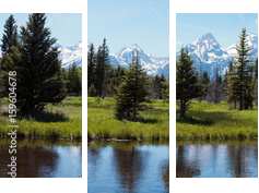 Grand Tetons and reflection - Dreiteiliges Leinwandbild, Triptychon