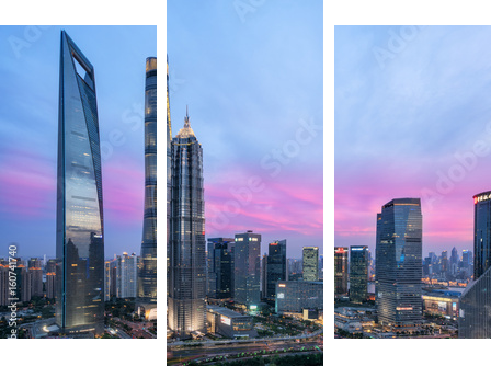 Beautiful shanghai city skyline in sunset - Dreiteiliges Leinwandbild, Triptychon