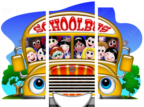 Scuola Bus-School Bus-Autobus Ã©cole - 3 - Dreiteiliges Leinwandbild, Triptychon