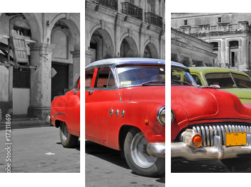Colorful Havana cars panorama - Dreiteiliges Leinwandbild, Triptychon