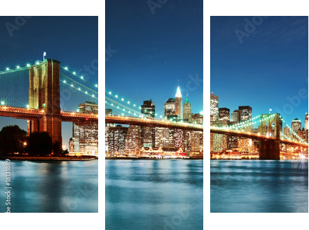 Brooklyn bridge at night - Dreiteiliges Leinwandbild, Triptychon