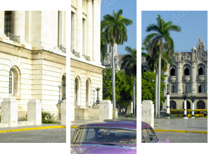 old car in front of Capitol Building, Old Havana, Cuba - Dreiteiliges Leinwandbild, Triptychon