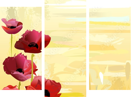 Painted poppies background - Dreiteiliges Leinwandbild, Triptychon