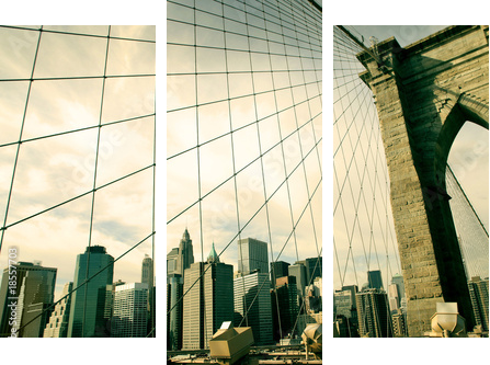 Most Brookliński – sepia z widokiem na Nowy Jork  - Dreiteiliges Leinwandbild, Triptychon