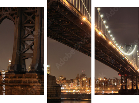 New York City Skyline and Manhattan Bridge At Night - Dreiteiliges Leinwandbild, Triptychon