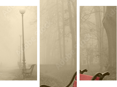 Czerwień otulona mgłą.
 - Dreiteiliges Leinwandbild, Triptychon