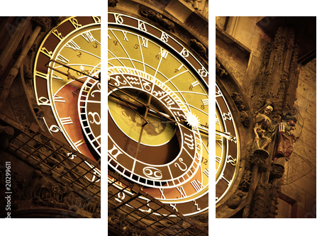Old astronomical clock on Old Town Hall, Prague - Dreiteiliges Leinwandbild, Triptychon
