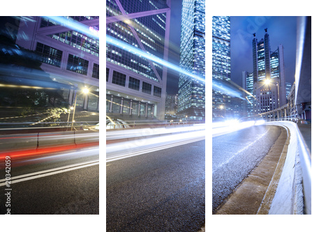 Fast moving cars lights blurred over modern city background - Dreiteiliges Leinwandbild, Triptychon