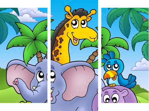 Landscape with group of animals - Dreiteiliges Leinwandbild, Triptychon