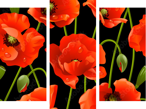 Seamless background: poppy - Dreiteiliges Leinwandbild, Triptychon