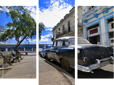 Havana Street with Oldtimer - Dreiteiliges Leinwandbild, Triptychon