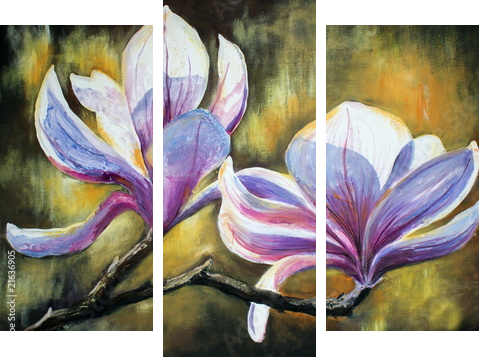 Magnolia flowersMy own artwork - Dreiteiliges Leinwandbild, Triptychon