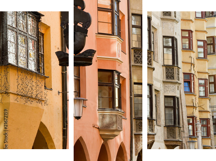 Row of old colorful buildings - Dreiteiliges Leinwandbild, Triptychon