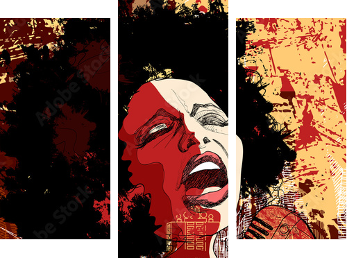 jazz singer on grunge background - Dreiteiliges Leinwandbild, Triptychon