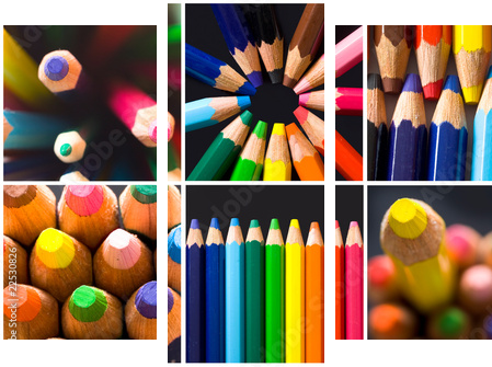 collage of colorful pencils - Dreiteiliges Leinwandbild, Triptychon