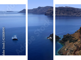 Piękno Santorini uchwycone w panoramie
 - Dreiteiliges Leinwandbild, Triptychon