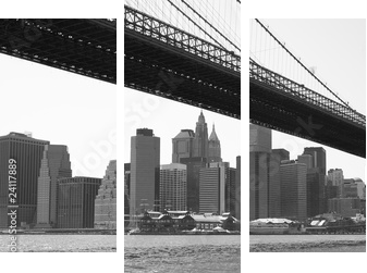 New York City Brooklyn bridge black & white - Dreiteiliges Leinwandbild, Triptychon