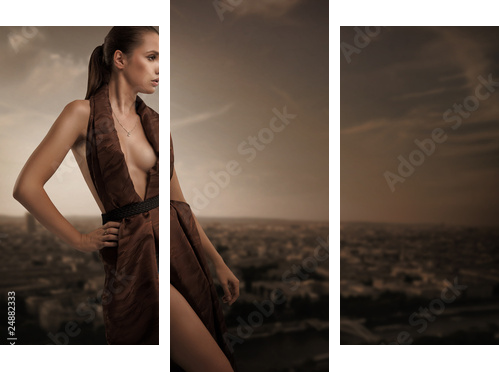Sexy young beauty posing over urban background - Dreiteiliges Leinwandbild, Triptychon